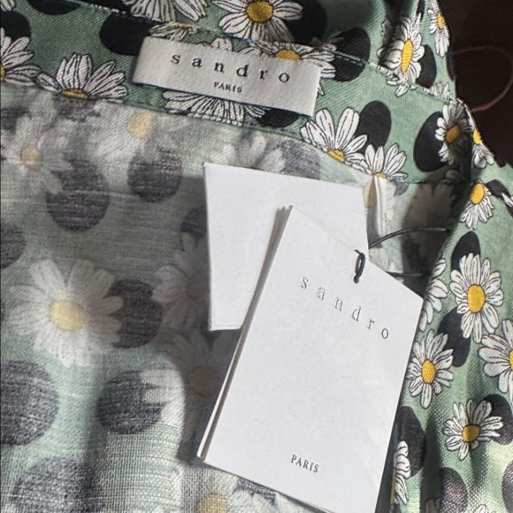 Dress  Polka-dot  Floral-print  Linen-blend  Ruched  Pleated back  Partially ela - Picture 13 of 15